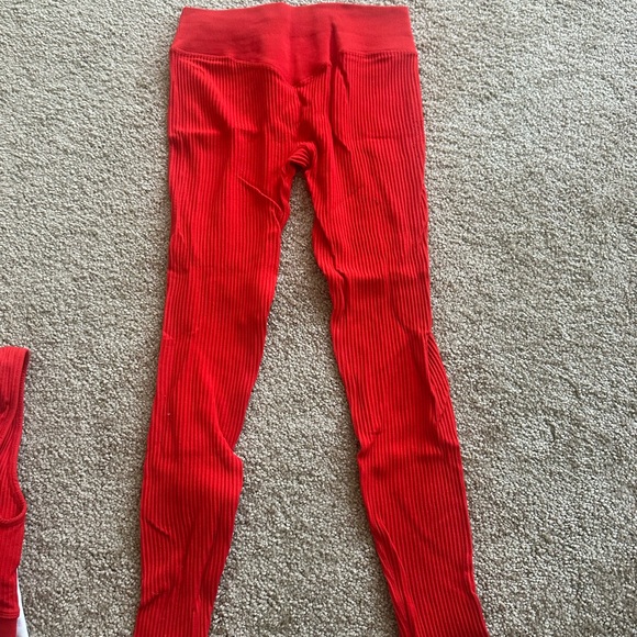 Bombshell Sportswear Red Ribbed Leggings - Picture 2 of 2
